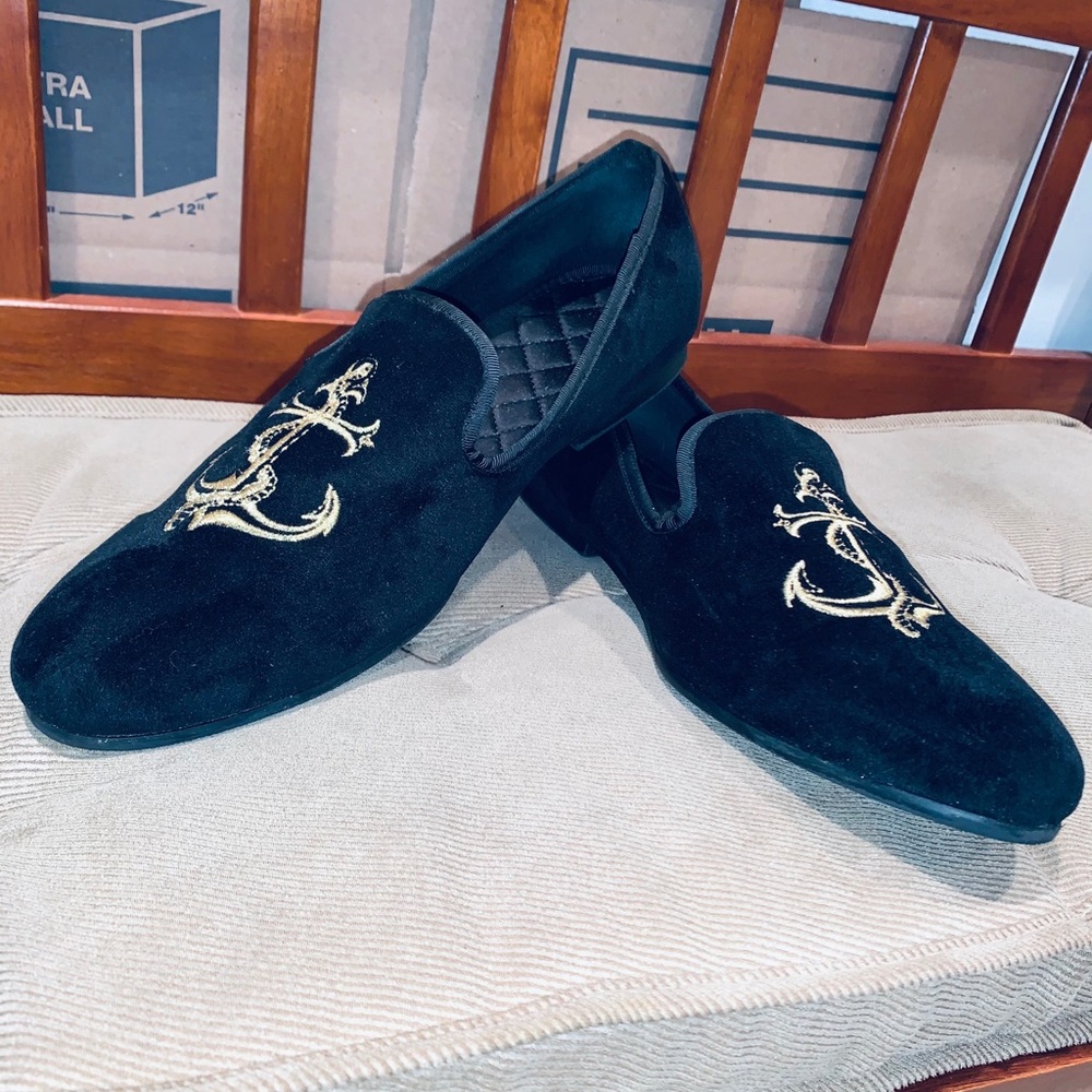 H&M Men Monogram Velvet Loafers.